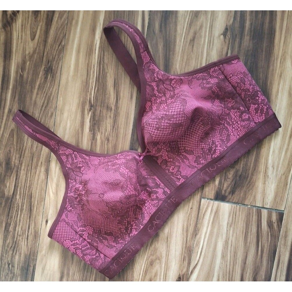 Cacique No Wire Cotton Bra Size 46DDD Unlined Full Coverage Red Floral Lace
